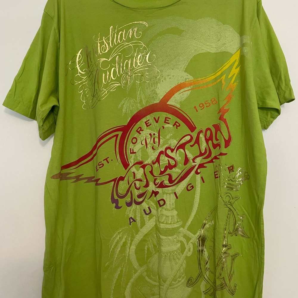 Y2K Christian Audigier Olive Graphic Tee